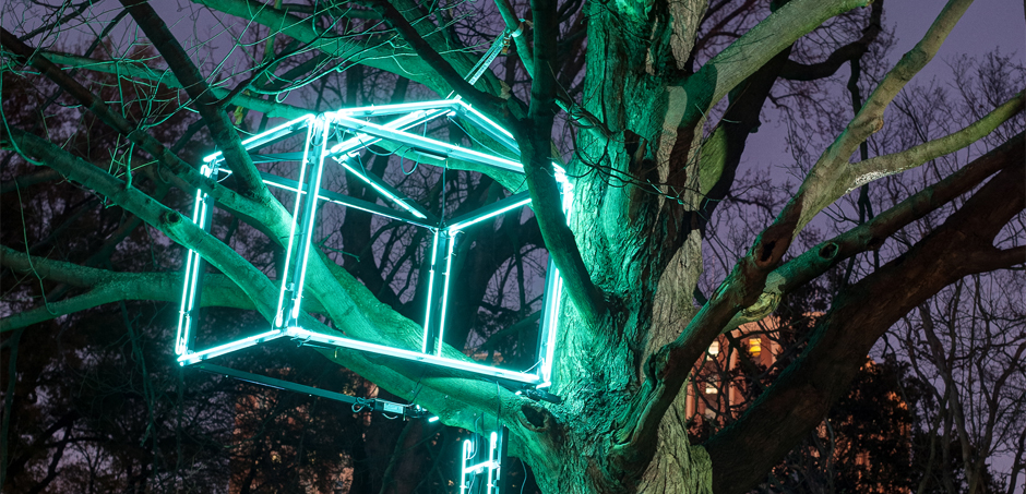 Woodrow Collective: Joan Biddle, Kristi Tortoritis, Hannah Kirkpatrick, Treehouse, InLight 2014, photo by Terry Brown